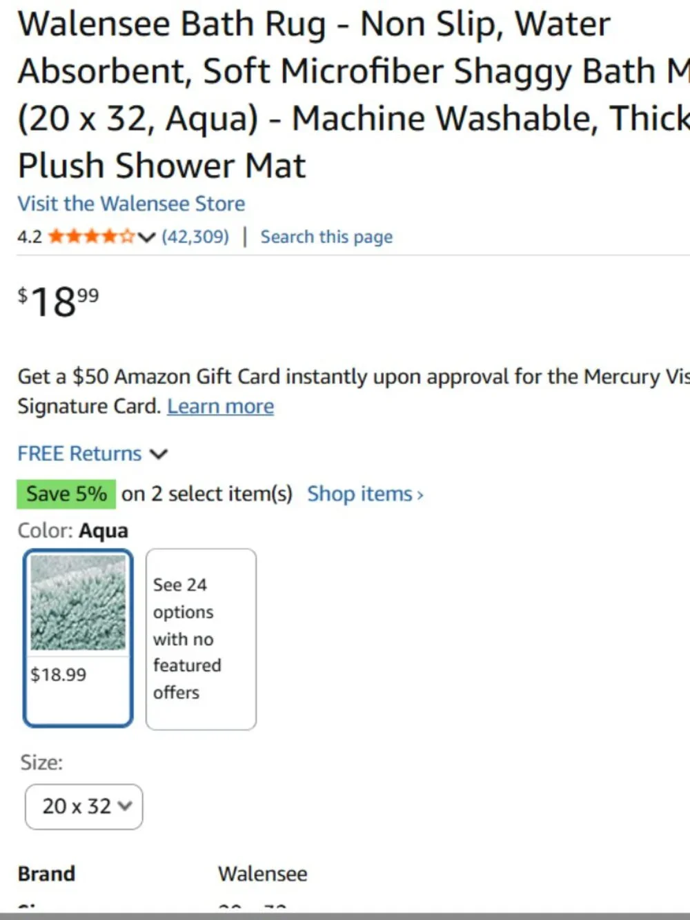 Aqua Microfiber Bath Mat/Rug 20x32